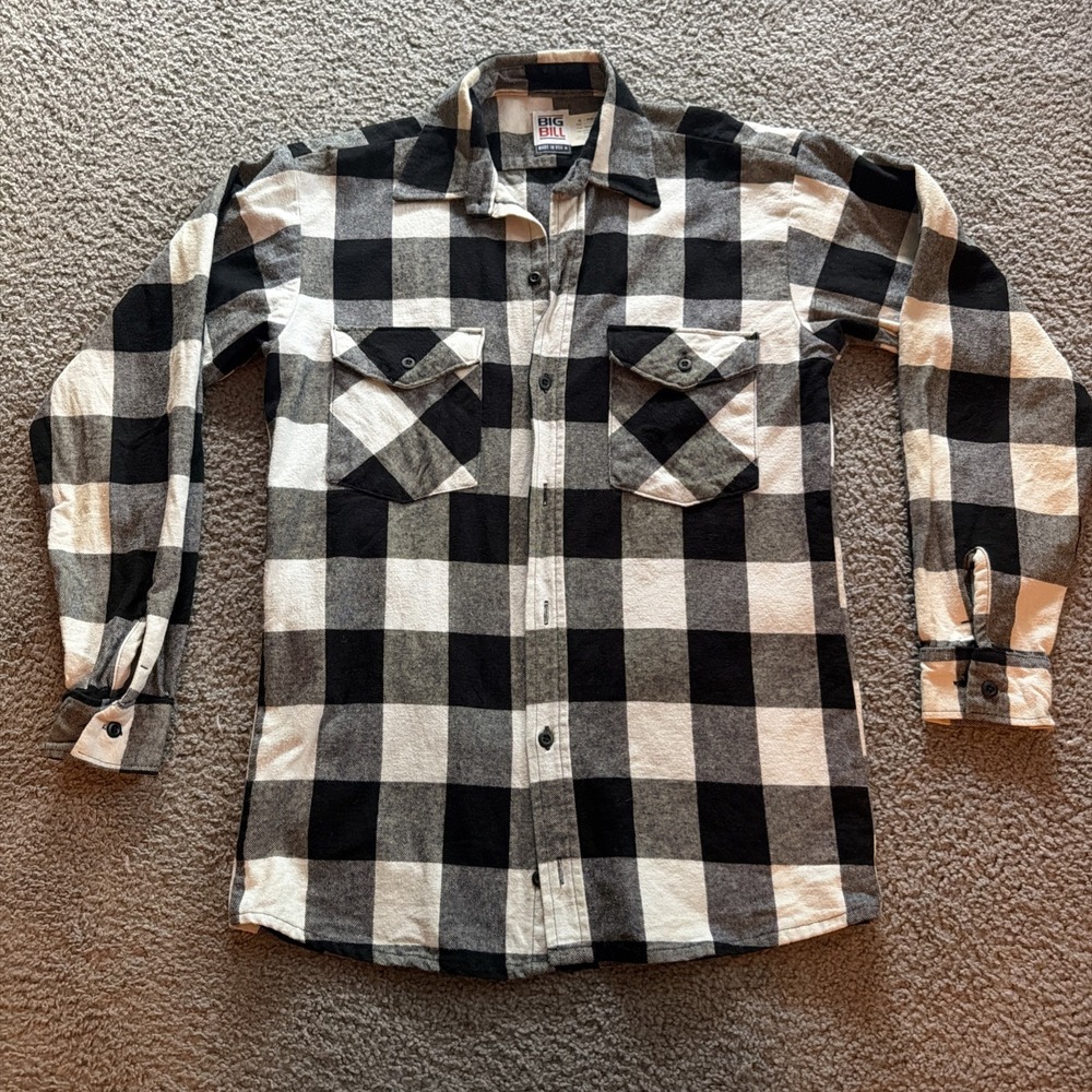 Big Bill Buffalo Plaid Flannel Shirt Mens Heavyweight Small USA Made Workwear